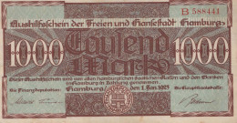 1000 MARK 1923 Stadt HAMBURG Hamburg DEUTSCHLAND Papiergeld Banknote #PL252 - [11] Local Banknote Issues