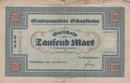 1000 MARK 1922 Stadt SCHOPFHEIM Baden DEUTSCHLAND Notgeld Papiergeld Banknote #PK960 - [11] Emissions Locales