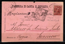 1901: Cartolina Privata Cent. 10 Da Majori (Sa) Pr Sansevero (Fg) Ed Annullo In Arrivo - Marcophilia