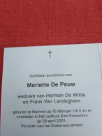 Doodsprentje Mariette De Pauw / Hamme 15/2/1912 - 29/4/2001 ( Herman De Wilde / Frans Van Landeghem ) - Religion & Esotérisme