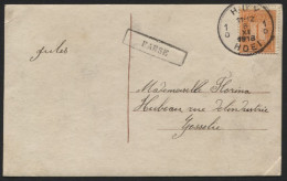 N° 108 Sur Carte Fantaisie De HUY 1. GRIFFE ENCADREE D'ORIGINE De BARSE 1913 (x736) - Linear Postmarks