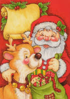 PAPÁ NOEL Animales NAVIDAD Fiesta Vintage Tarjeta Postal CPSM #PAK530.ES - Santa Claus