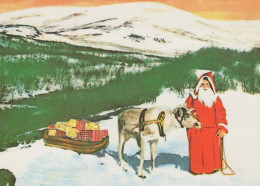 PÈRE NOËL Bonne Année Noël CERF Vintage Carte Postale CPSM #PBB147.FR - Santa Claus