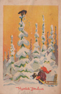 Feliz Año Navidad GNOMO Vintage Tarjeta Postal CPSMPF #PKD935.ES - Anno Nuovo
