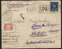 Rare POSTE RESTANTE AU RETOUR !-Képi 320 Obl. SPA S/lettre Vers Bâle 1932 - Retour Vers SPA Poste Restante Ttx 30c (x738 - 1931-1934 Mütze (Képi)