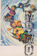 Feliz Año Navidad MUÑECO DE NIEVE NIÑOS Vintage Tarjeta Postal CPSM #PAZ684.ES - Neujahr
