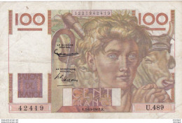 100 Francs  - Jeune  Paysan E .2 .10 -   1952   -  U. 489 - 100 F 1945-1954 ''Jeune Paysan''