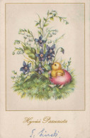 OSTERN FLOWERS HUHN EI Vintage Ansichtskarte Postkarte CPA #PKE451.DE - Easter