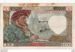 Billet -  FRANCE - 50 Francs Jaques Coeur -  N 18 - C 26 - 9 - 40  - - 50 F 1934-1940 ''Cérès''