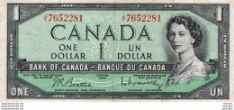 Billet CANADA  One Dollar 1954 N°7652281 J - Y Ce Billet A Circulé - Kanada