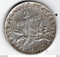 2 Francs  Argent 1914  état  SUP - 2 Francs