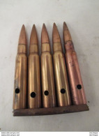 5 Balles Démilitarisées  De  Mauser  8 / 57  Sur Lame Chargeur - Bon état - Decorative Weapons