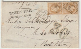 1328p - MOULINS S ALLIER Allier Pour MULHOUSE - 14 Juillet 71 - 2 X 10 Ctes Napoleon Laure + Taxe 30 Ctes - - War 1870