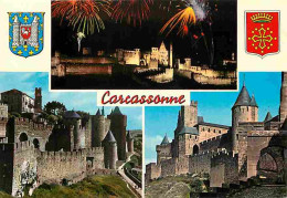 11 - Carcassonne - La Cité Médiévale - Multivues - Embrasement Et Feu D'artifices - Blasons - Carte Neuve - CPM - Voir S - Carcassonne