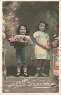 P8-enfants Fantaisies Deux Petites Filles Avec Panier Fleurs -nous Les Avons Cueillies Pour Vous - Portraits