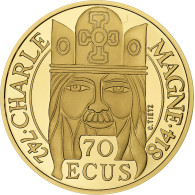 Monnaie, France, Charlemagne, 500 Francs-70 Ecus, 1990, Proof, FDC, Or - Probedrucke