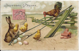 Fêtes - Voeux > Pâques Joyeuses Paques La Poule Le Lapin Et Les Poussins Carte Gauffrée - Pâques