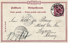 Germany Postcard - Universal Postal Union Reichspost 10 Pf. Seal Elberfeld - Ambulant - Lucerne 1.6.1890 - Cartes Postales