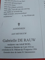 Doodsprentje Gabrielle De Rauw / Hamme 4/7/1916 Sint Niklaas 19/8/1994 ( Adolf Boel ) - Religion & Esotericism