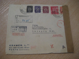 PORTO 1944 To Leipzig Germany Censor Censored WW2 WWII Air Mail Registered Cancel Kramer Lda Cover PORTUGAL - Brieven En Documenten