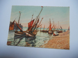 THEME DIVERS CARTE COULEUR ANCIENNE GAUFRE SANS ECRITURE DESSIN PEINTURE PLAGE VOILIER  OU BARQUES BATEAU DE PECHE VOILI - Pittura & Quadri