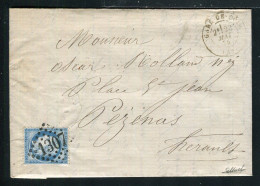 Belle Lettre De La Gare De Dôle Pour Pézenas ( 1875 ) Avec Un N° 60 - 1849-1876: Période Classique