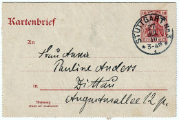 Card Letter German Empire 10 Pfennig Red Germania Seal Stuttgart No.3 - 27.7.1910 Mrs. - Auner - Pauline Anders - Postkarten