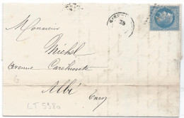 LT5980 N°29B/Lettre, Oblitéré Cachet De GARE Pour Albi(77) Du 25 Nov. 1869, Au Dos Cachet Convoyeur Station De NIMES(29) - 1863-1870 Napoléon III. Laure