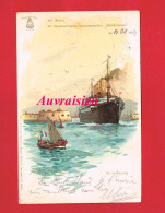 Cpa Signée Willy STOWEI Paquebot Cachet DEUTSCH AMERIK SEEPOST HAMBURG NEW YORK 1904 BEI CHERBOURG DEUTSCHLAND - Steamers