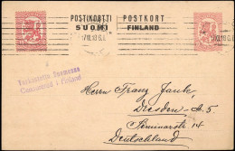 Finland Turku Uprated 10P Postal Stationery Card Mailed To Germany 1918 Censor - Covers & Documents