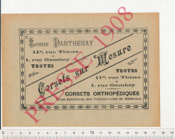 Publicité 1908 Louise Darthenay Troyes Corsets Sur Mesure + Humour Minet Chat Sur Fauteuil - Non Classés