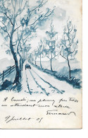 CP Paysage Peint En Bleu Avec Route Et Voiture Gand Wasseiges 1903 - Autres & Non Classés