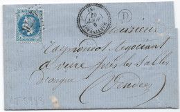 LT5983 N°29A/Lettre, Oblitéré Cachet Perlé Et GC 4476 MARTINVAST(48), Indice 13, Cachet D De Facteur, Du 9 Aout 1867 - 1863-1870 Napoléon III. Laure