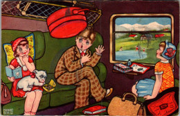 Carte Humour     -   Enfants En Train , Chien             Q1078 Margret Boriss - Scenes & Landscapes