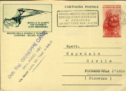 X0951 Italia, Stationery Postcard Circuled 1953 Leonardo Da Vinci, Glider Model Of Leonardo - Other & Unclassified