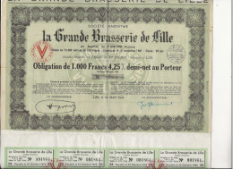 OBLIGATION DE 1000 FRS 4,25 % DEMI-NET -  LA GRANDE BRASSERIE DE LILLI - ANNEE 1946 - Autres & Non Classés