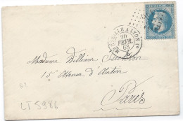 LT5986  N°29A/Enveloppe, Oblitéré Losange ML1° Des Ambulants Pour PARIS Du 20 Févr. 1868 - 1863-1870 Napoleon III With Laurels