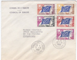Série Timbres De Service 7 à 21 Sur Lettre Oblitération Conseil De L'Europe 1962 - Lettres & Documents
