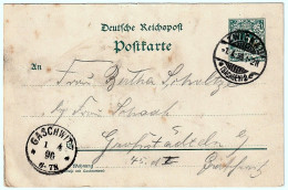 German Reichspost 5 Pf. Postcard - Seals ZWICKAU To GASCHWITZ 1.4.1896 - Cartes Postales