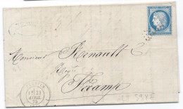 LT5987  N°60/Lettre, Oblitéré GC 2886 PLESTIN(21), Indice 6 Pour FECAMP(74) Du 23 Avril 1875 - 1871-1875 Ceres