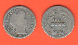 America Dime 1913 Barber USA United States America Silver  K 113 - 1892-1916: Barber