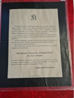Faire Part Décès MADAME CHARLES CHARRON NEE MARIE POIRIER 1925 BOURGES - Historical Documents