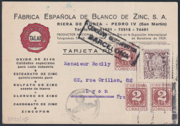 F-EX41024 SPAIN ESPAÑA 1944 BUSSINES CARD BARCELONA GERMANY CENSORSHIP FRANCE.  - Other & Unclassified