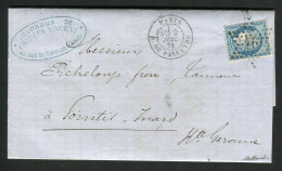 Belle Lettre De Paris Pour Pointis Inard ( 1872 ) Avec Un N° 60 - Cachet Etoile 16 R. De Palestro - 1849-1876: Classic Period