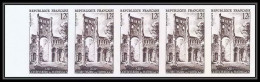France N°985 Abbaye De Jumièges Eglise Church Bande De 5 Trial Color Proof Non Dentelé Imperf ** MNH - Color Proofs 1945-…