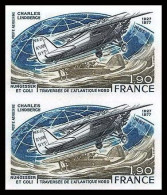 France PA Poste Aerienne Aviation N°50 Lindbergh Nungesser Spirit St Louis Paire Non Dentelé ** MNH Imperf Cote 150 - 1960-.... Neufs