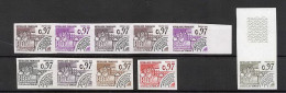 France Préoblitere PREO N°174 Chateau Tanlay Yonne Castle Lot De 10 Essai (trial Proof) + Non Dentelé Imperf ** - 1981-1990