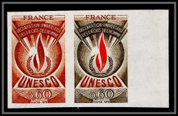 France Service N°44 Paire Declaration Droits De L'homme Human Unesco Essai Proof Non Dentelé Imperf ** MNH - Color Proofs 1945-…