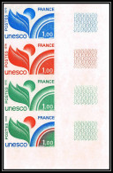 France Service N°51 Bande De 4 Unesco Essai (trial Color Proof) Non Dentelé Imperf ** MNH - Color Proofs 1945-…