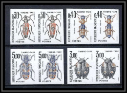 France Taxe N°109/112 Paire Cote 100 Insectes Coleopteres Beetle Insects Non Dentelé ** MNH (Imperf) - 1981-1990